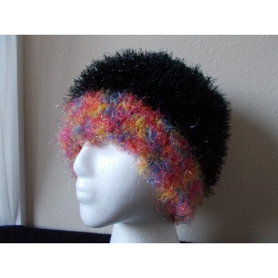 Hand knitted fuzzy and soft beanie/hat  sparkly black with bright colors  eb-27225353